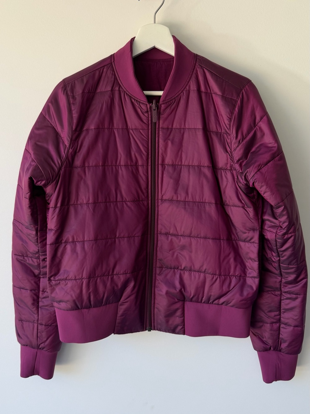 Womens Burgundy Quilted Bomber Jacket